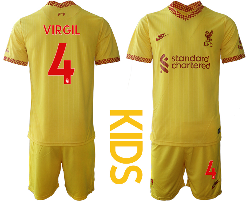 Youth 2021-2022 Club Liverpool Second away yellow #4 Soccer Jersey